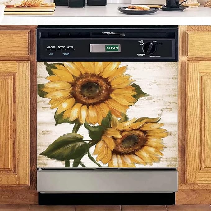 Retro Sunflower Kitchen Sticker Decor Dishwasher Cover Magnet, You are My Sunshine Dish Washer Door Panel Decal Magnetic, Refrigerator Magnet Decal Decor, Magnetic 23"x17"INCH