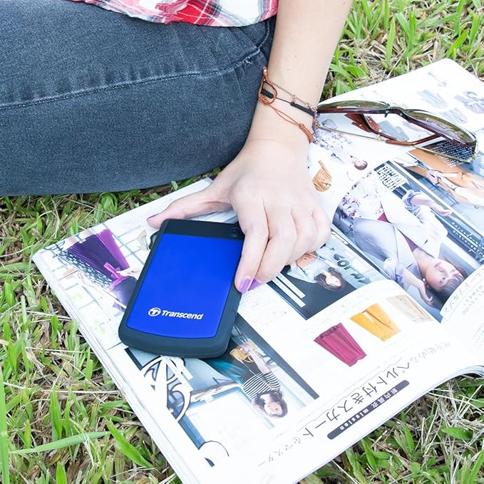 Transcend StoreJet 2TB External Hard Drive, for PS4/PC/Mac/Desktop/Laptop/Xbox, USB3.1(5Gbps)Type-A Portable HDD, One Touch Auto-Backup/Shock Resistant/Three-stage shock protection system(TS2TSJ25H3B)