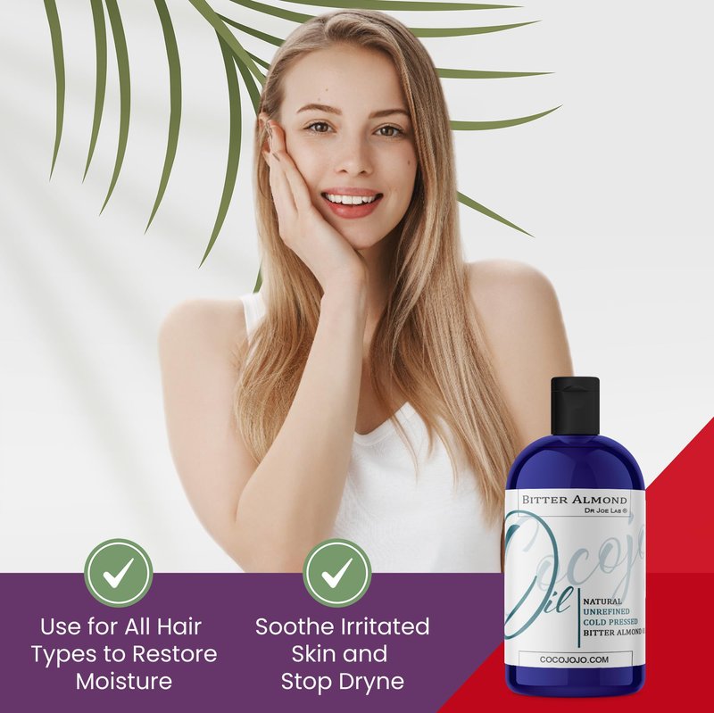 Dr Joe Lab Bitter Almond Oil - 16 oz - Pure, All Natural, Non GMO, Carrier Oil - for Skin, Hair, Body, Nails, Face, Arms & Legs - Hydrates, Nourishes, Moisturizes