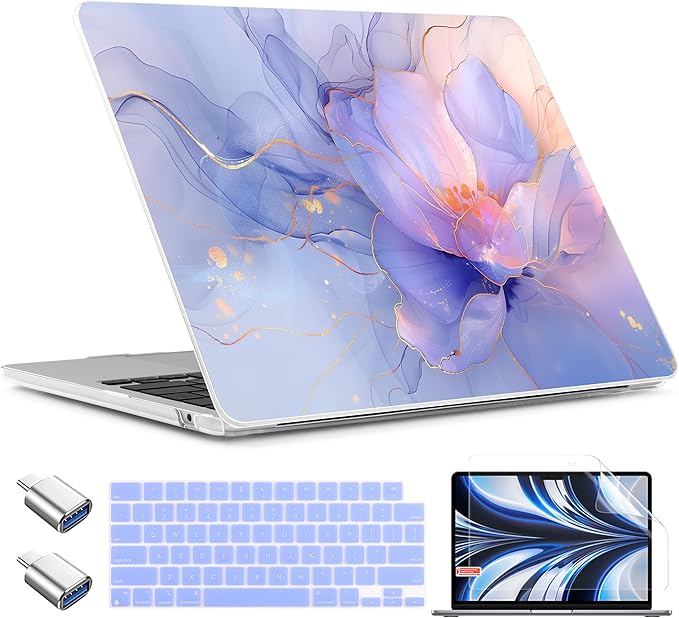 TWOLSKOO Compatible with MacBook Air 13 inch Case M5 2026 M4 2025 M3 M2 2024-2022 A3449 A3240 A3113 A2681, Plastic Hard Shell & Keyboard Cover for MacBook Air 13.6 inch Case, Blue Marble