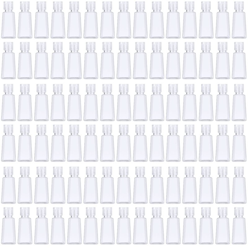 JAPCHET 100 PCS 1 oz Clear Plastic Travel Bottles with Flip Cap, Travel Size Refillable Flip Top Bottles, Small Portable Flip Cap Containers for Liquid, Lotion, Essential Oils, Shampoo and Toiletries