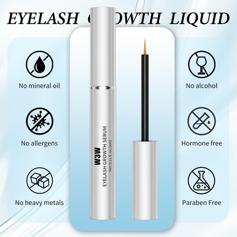 W3W Eyelash Growth Serum for Longer, Thicker Lashes – Lash Enhancer with Natural Peptides & Caffeine, Gentle Lash Conditioner for Women, 3ml