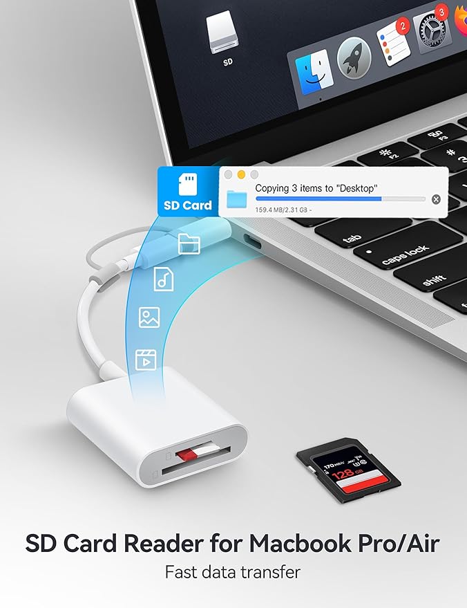 BnmxTek SD Card Reader for iPhone, SD Card Adapter with Lightening & USBC Dual-Connector for iPhone 5-14, USB-C iPhone 15, iPad, Mac or MacBook, Supports SD MicroSD Trail Camera Viewer, Plug and Play