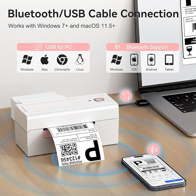 Hoorola Bluetooth Thermal Label Printer, Wireless 4x6 Shipping Label Printer for Small Business & Shipping Packages, Support iPhone, Android, Windows, macOS, Work for Amazon, Shopify, Etsy, USPS