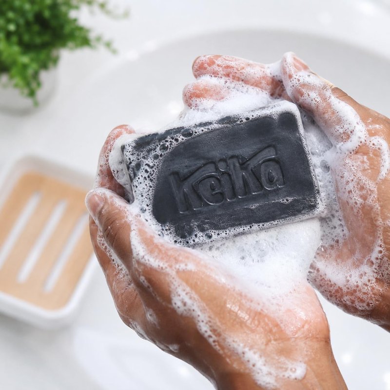 Keika Charcoal Black Soap Bar for Eczema, Psoriasis, Face, Body, Men Women Teens with Oily Skin, 5 oz. (Charcoal, 4-Pack)
