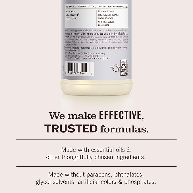 MRS. MEYER'S CLEAN DAY Multi-Surface Everyday Cleaner, Cruelty Free Formula, Lavender Scent, 16 oz- Pack of 3