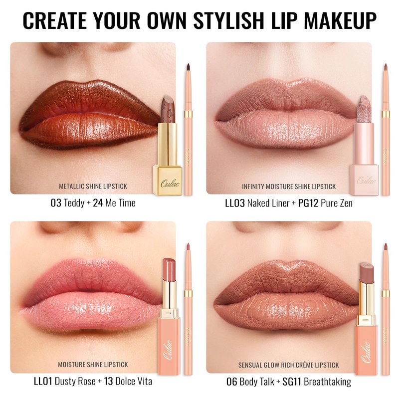 Oulac Brown Lip Liner Pencil, 2in1 Retractable Makup Crayon for Lipliner and Eyeliner, Highly Pigmented, Smooth, Long Lasting and Waterproof Formula, Vegan Beauty, 03 Teddy