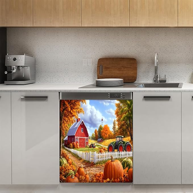 Autumn Fall Farm Pumpkin Dishwasher Magnet Cover for The Front Magnetic Dishwasher Door Covers Dish Washer Sticker Wrap Home Decorative Appliances Panel Decal Kitchen Decor 23" x 26" (Magnetic)