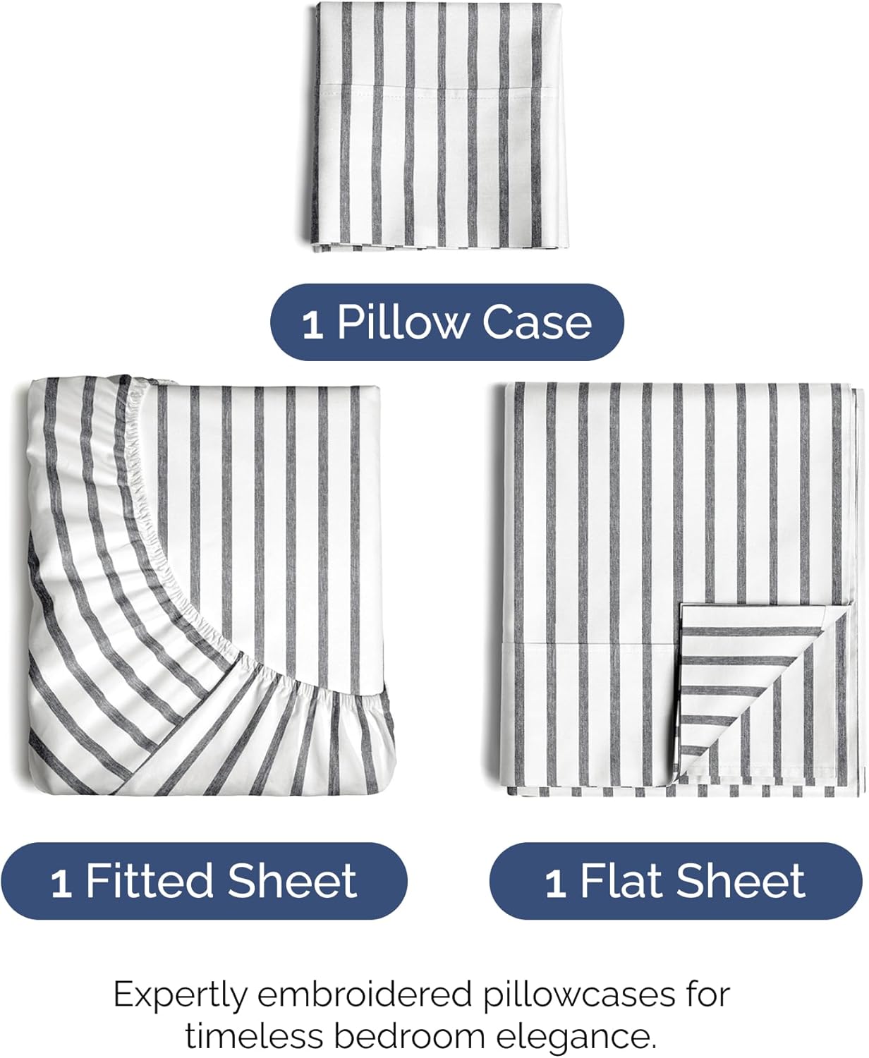 Skiennix Twin Size Sheet Set - Comfy Cooling Bedding with Deep Pockets - Soft, Wrinkle-Free Grey Stripes
