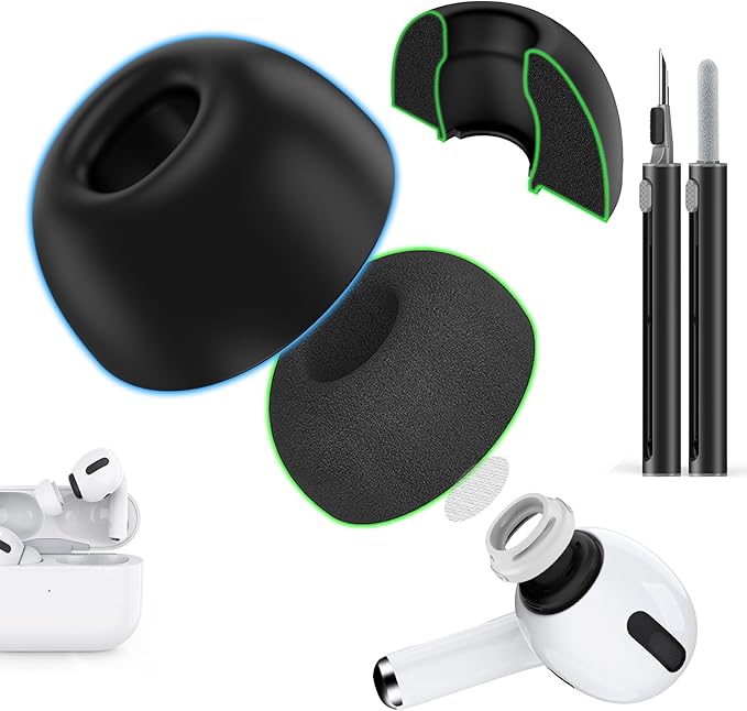 Pohgelan Compatible with AirPods Pro 2nd/1st Generation Silicon+Memory Foam Replacement Ear Tips,with Noise Reduction Hole &Built-in dust Guard Screen,for USB-C Charging Case-3 Sizes (S/M/L)