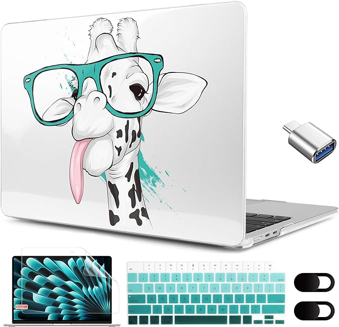 MEEgoodo for M5/M4/M3/M2 MacBook Air 15 inch Case 2026 2025 2024 2023, Case Fit Model (A3448/A3241/A3114/A2941) for MacBook Air 15.3 inch, Funny Giraffe