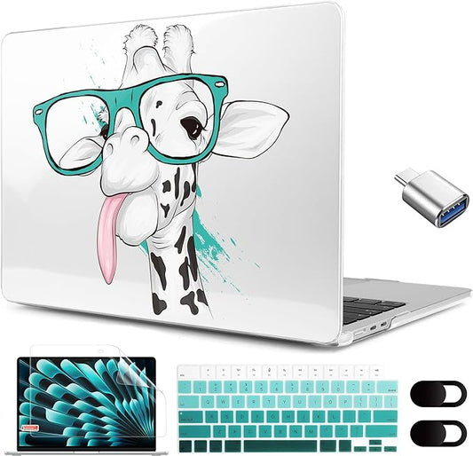 MEEgoodo for M5/M4/M3/M2 MacBook Air 15 inch Case 2026 2025 2024 2023, Case Fit Model (A3448/A3241/A3114/A2941) for MacBook Air 15.3 inch, Funny Giraffe