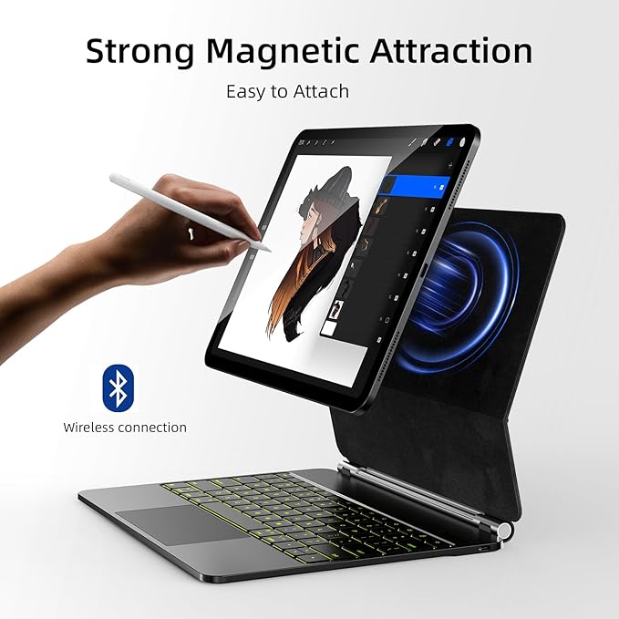 CSZZACME for iPad Air 13 inch case Keyboard M4/M3/M2(2026,2025,2024),Magic Keyboard for iPad Pro 12.9 (6th,5th,4th,3rd Gen),Magnetic Attach,Multi-Gesture Trackpad,7-Color Backlit,Shortcut Keys,Black