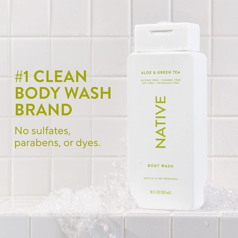 Aloe & Green Tea Body Wash - 24-Hour Refreshing Cleanser for All Skin Types | 18 oz, Phthalate & Sulfate-Free