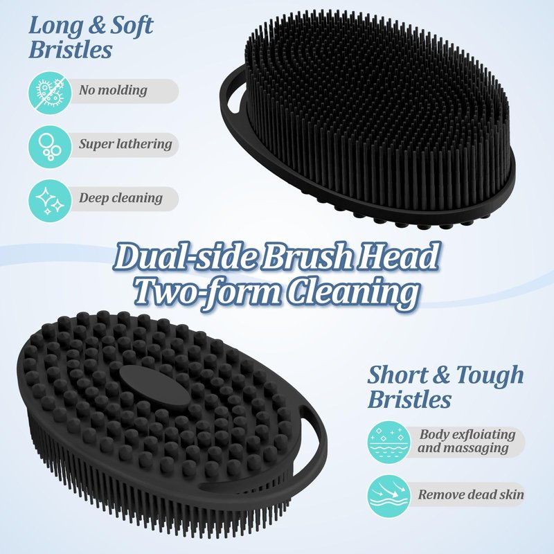 GEENOA Upgrade Silicone Shower Foot Scrubber Mat & Silicone Bath Brush Set, Large Wall-Mounted Back Scrubber Back Washer to Clean, Exfoliate and Massage Without Bending(Gray+Soft Brush)