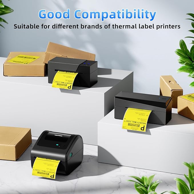Omezizy 4x6 Thermal Labels, 1 Packs of 500 4x6 Fold Labels Yellow - Compatible with JADENS, ASprink, Phomemo, Rollo, Zebra, Omezizy and Other Thermal Printers