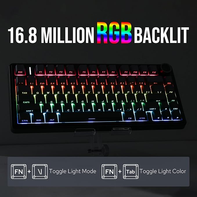 EPOMAKER x Aula F75 Gasket Mechanical Keyboard, 75% Wireless Hot Swappable Gaming Keyboard with Five-Layer Padding&Knob, BT/2.4GHz/USB-C, RGB (Black Gradient, LEOBOG Reaper Switch)