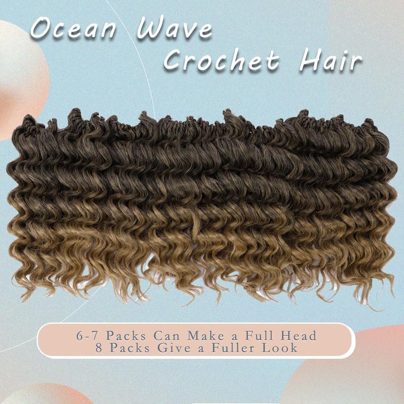 8 Packs Ocean Wave Crochet Hair for Women Short Water Wave Braiding Hair 14 Inch Curly Beach Curl Deep Twist Braids Synthetic Crochet Braids (14 Inch, T1B/27#)