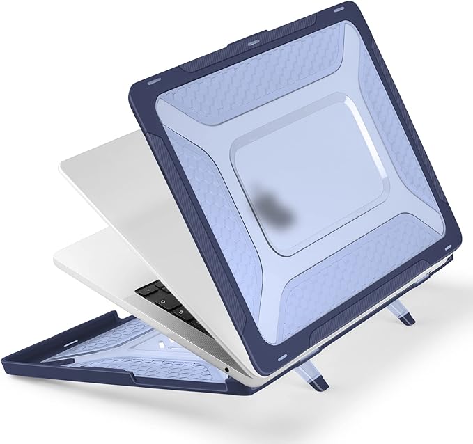 Batianda Extreme Heavy Duty Case for New MacBook Air 13.6 inch 2026 M5 2025 M4 2024 M3 2022 Release - Anti-Slip Rubberized Stand (Holds 25lbs) Honeycomb Exoskeleton Max Cooling & Stability - Navy Blue