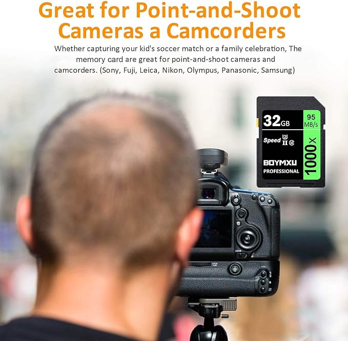 BOYMXU Professional 1000x Class 10 U3 Memory Card - 32GB, Compatible with Computers, Cameras & Camcorders, Up to 95MB/s Read Speed, Green/Black