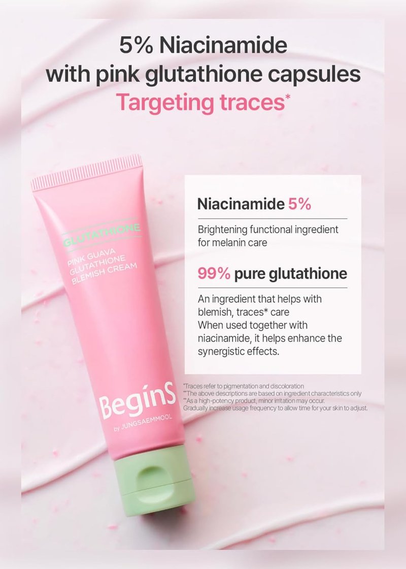 Glutathione Blemish Cream - Pink Guava Facial Moisturizer with 99% Pure Glutathione, Niacinamide & Vitamin C | 1.7 Fl Oz