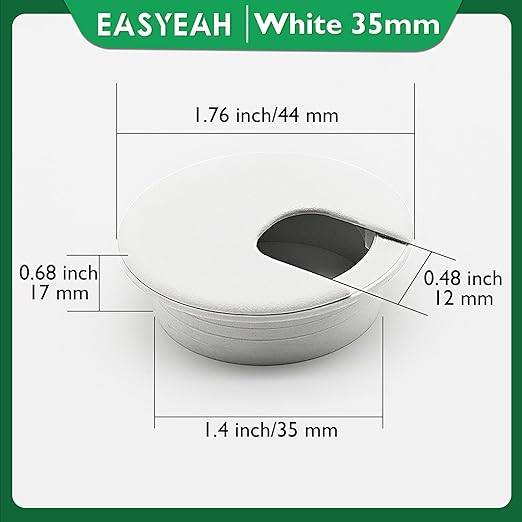 EASYEAH 5 Pcs Desk Grommet 1-3/8" / 35 mm, Desk Cord Hole Cover, Cable Grommet ABS Plastic, Desk Hole Grommet for Home & Office Pc, Detachable Cable Cord Organizer-White