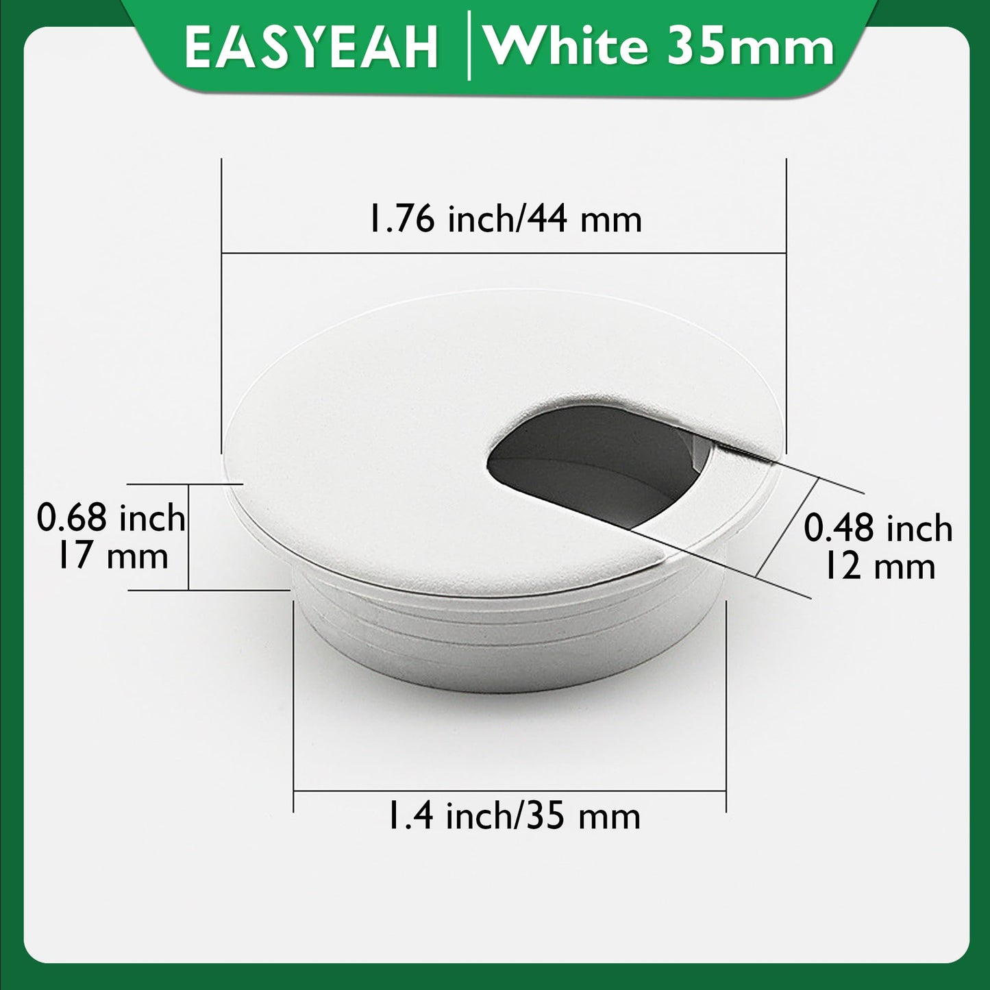 EASYEAH 2 Pcs Desk Grommet 1-3/8" / 35 mm, Desk Cord Hole Cover, Cable Grommet ABS Plastic, Desk Hole Grommet for Home & Office Pc, Detachable Cable Cord Organizer-White