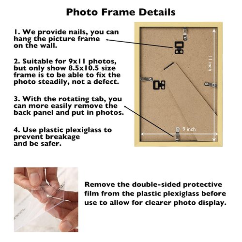 JCJMY 9x11 Picture Frame Gold for Wall Hanging or Tabletop, Wall Mounting Horizontally or Vertically, 9 x 11 Wall Gallery Poster Photo Frame with Durable Shatter Resistant Plexiglass,Gold