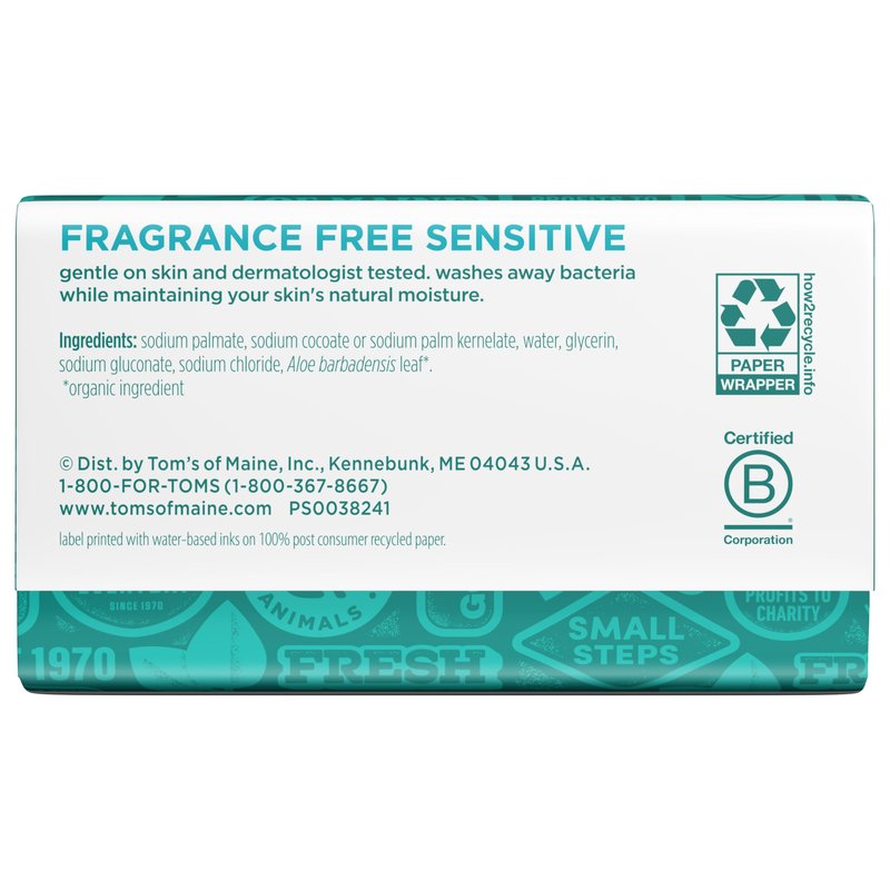 Tom’s of Maine Natural Beauty Bar Soap For Women and Men, Fragrance Free, Sensitive Skin, 5 oz Bar (Pack of 6)