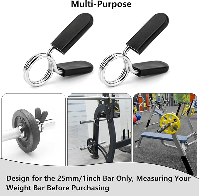 Spring Clip Collars 1 Inch Olympic Barbell Clamps Dumbbell Clips Weight Bar Clips for Weightlifting, Powerlifting, Strength Training (3 Pairs)