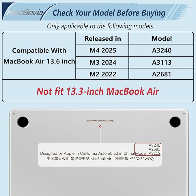 MecBevia Compatible with 2026 M5 MacBook Air 13 inch Case 2026 2025 2024-2022 M5 A3449 M4 A3240 M3 A3113 M2 A2681, Keyboard Cover, Screen Protector, Webcam Cover & Type-C OTG, White Alstroemeria