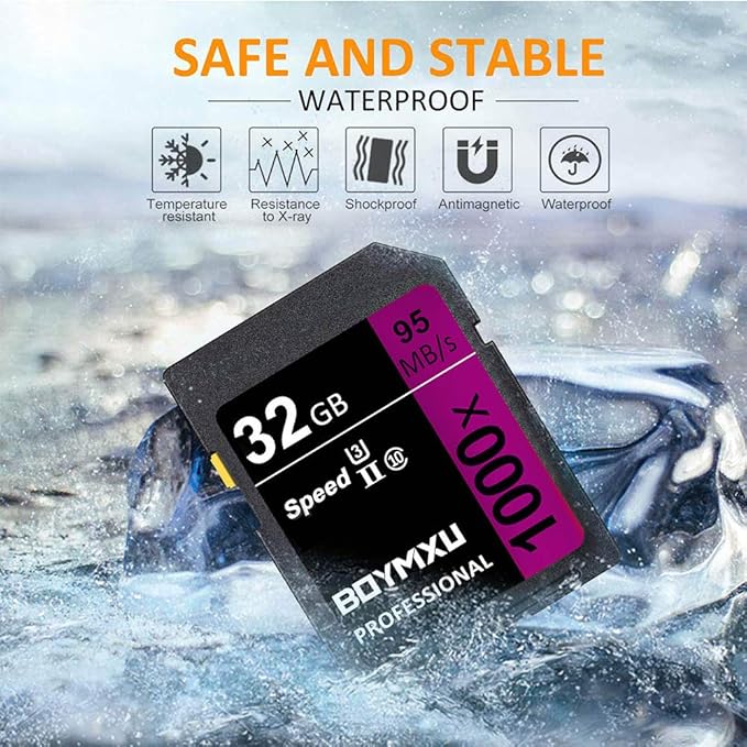 BOYMXU Professional 32GB Class 10 U3 Memory Card - Compatible with Computers, Cameras & Camcorders - Up to 95MB/s Read Speed - Purple/Black
