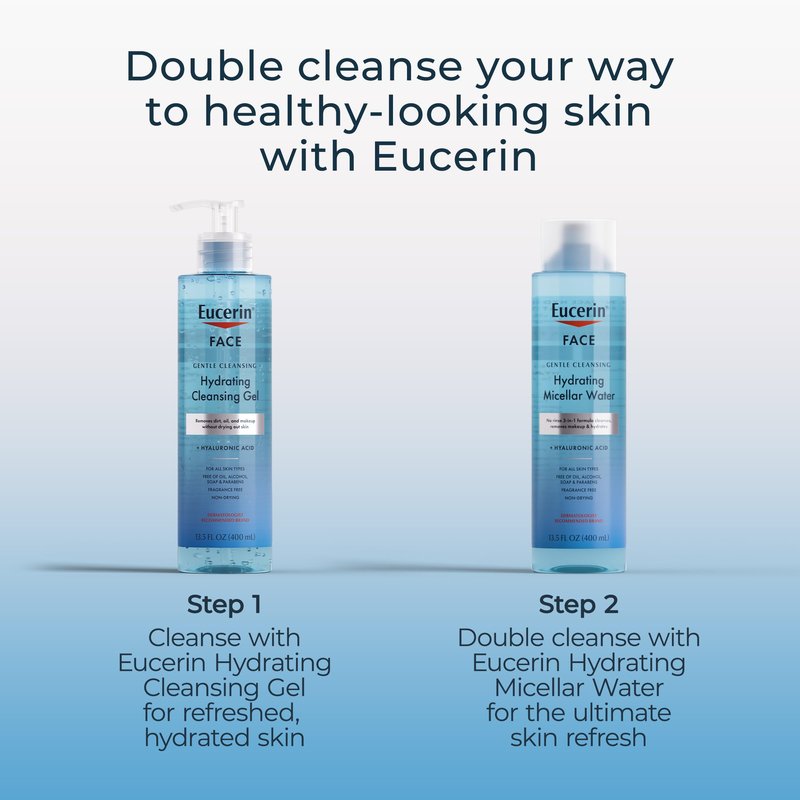 Eucerin Face Gentle Cleansing Hydrating Cleansing Gel, Daily Face Wash and Makeup Remover with Hyaluronic Acid, 13.5 Fl Oz Bottle