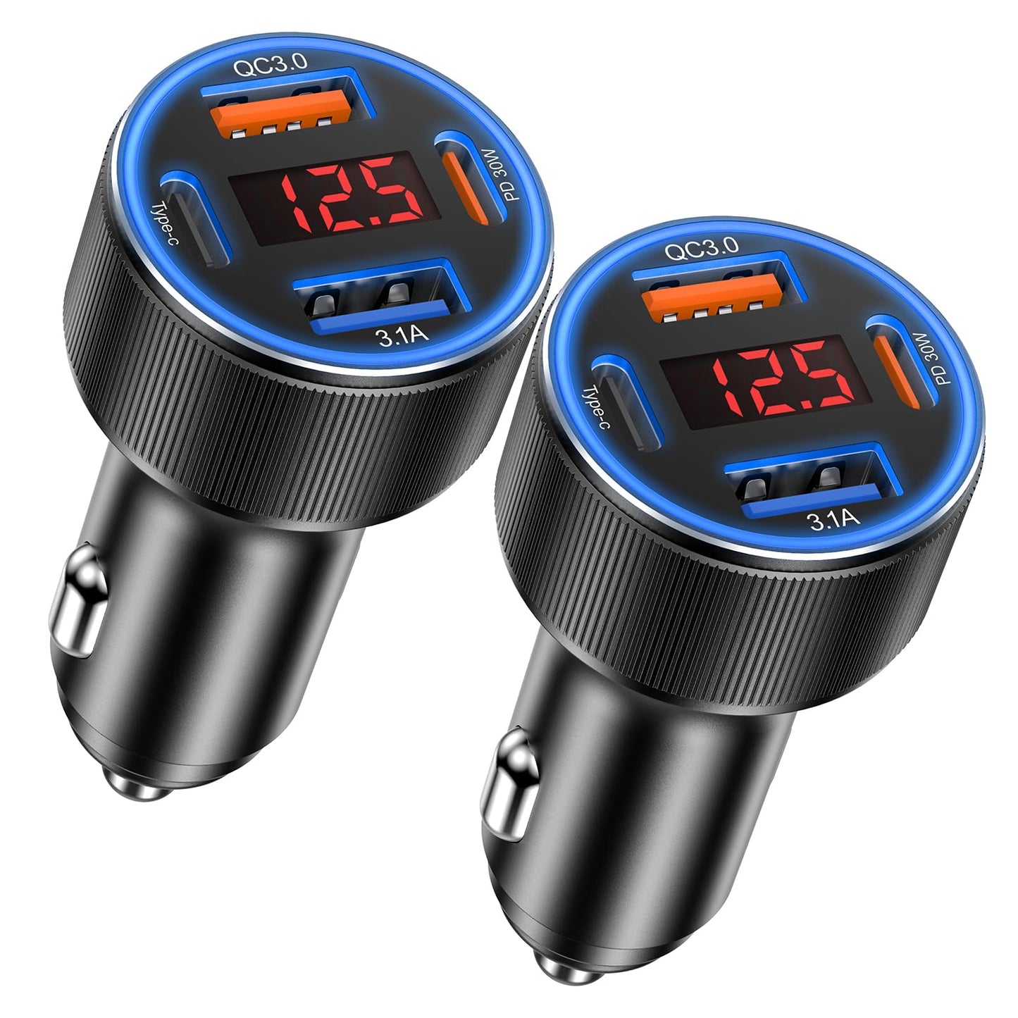 Car Charger USB C, Besgoods 4 Ports Cigarette Lighter USB Charger USB C Car Adapter PD/QC Fast Charging with Voltmeter for iPhone 17 16 15 14 13 12 Galaxy S24 S23 A54 A16 Android Dash Cam, 2Pack