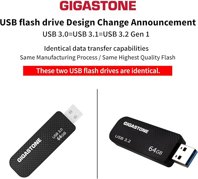 GIGASTONE 64GB USB 3.2 Flash Drive 10-Pack, 80MB/s High-Speed Data Transfer, Carbon Fiber Design, Retractable