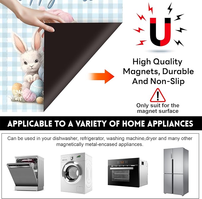 NYZE Happy Easter Dishwasher Magnets Cover, Dishwasher Magnetic Sticker Decorative, Reusable Dish Washer Cover for Dishwashers (Gnome & Bunnies)