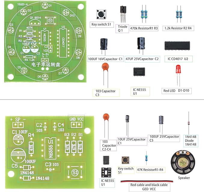 YIDAB 5in1 Soldering Practice Kit Mini Musical Tesla Coil, Plug-in Flowing Light,Doorbell, Sound-Activated Flowing Light, and Lucky Roulette Wheel Soldering Projects Soldering Practice for Teens