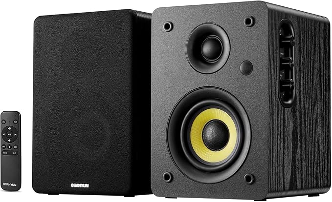 Sanyun SW206 80W Active Dual-Mode Bookshelf Speakers, 4” Studio Monitor & HiFi Mode, Upgraded 3D Sound Field, 6.35mm TRS Balanced, Bluetooth 5.4, Optical Coaxial Aux USB 24bit DAC, Black