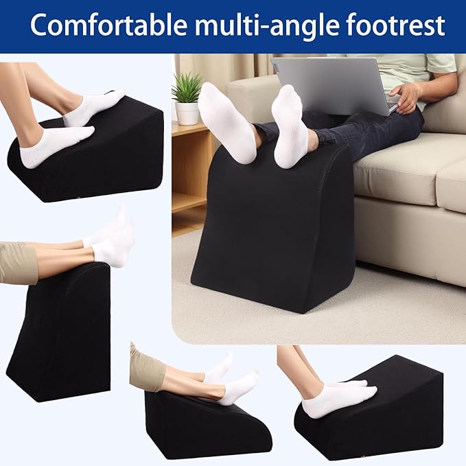 Opuvidity Foot Rest for Under Desk at Work, Ergonomic Under Desk Footrest with Washable Cover for Office, Home & Gaming Leg Elevation Pillow Black