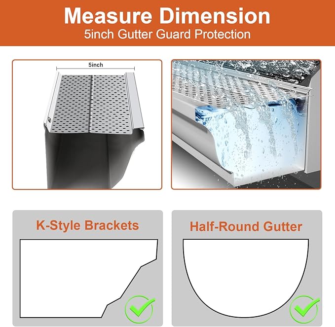 5 inch Gutter Guard, 26 Pack, 104ft, Aluminum Mesh Leaf Guards, DIY Leaf Filter Gutter Protection Cover, Raptor Gutter Guard Cleaning Tools for Downspout, Roof, with Screws