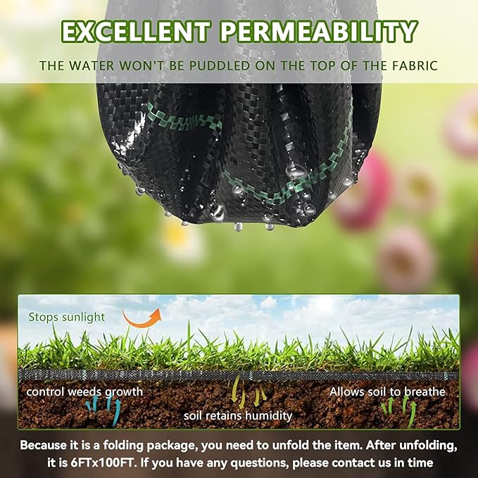 6ftx100ft Weed Barrier Landscape Fabric Heavy Dutyï¼Weed Block Gardening Ground Cover Mat, Weed Control Garden Cloth ï¼Woven Geotextile Fabric for Underlaymentï¼Commercial Driveway Fabric