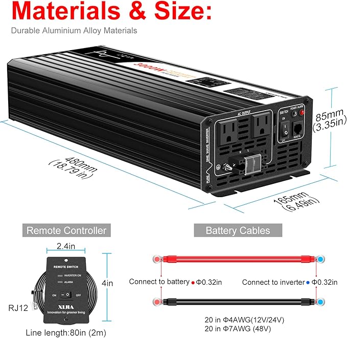 Xijia 3000W Pure Sine Wave Inverter 72V DC to 120V AC Converter for Golf Cart, Electric Scooter, EV, High Conversion Efficiency & Low No-Load Current 110V Power Inverter