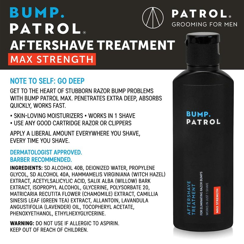 Bump Patrol Maximum Strength Aftershave Treatment Serum – Razor Bump Stopper and Ingrown Hair Treatment for Men and Women, Fast Acting Salicylic Acid for Razor Burn & Shaving Irritation - 2 oz Pack 4