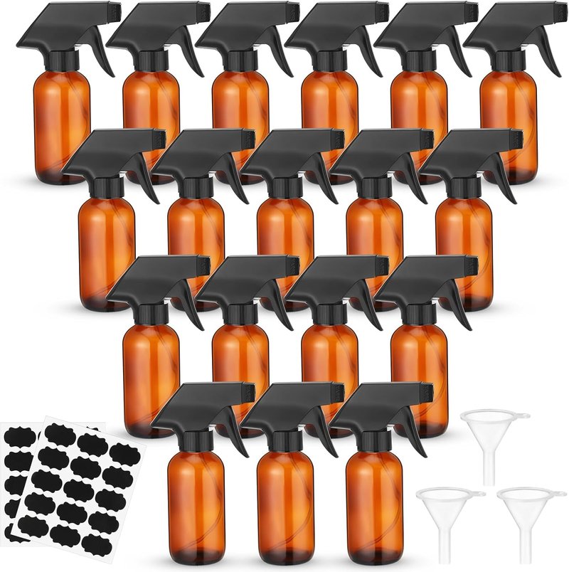 Fumete 20 Pcs 4 oz Glass Spray Bottles - Refillable Trigger Sprayers for Essential Oils, DIY, Kitchen & Hair | Amber