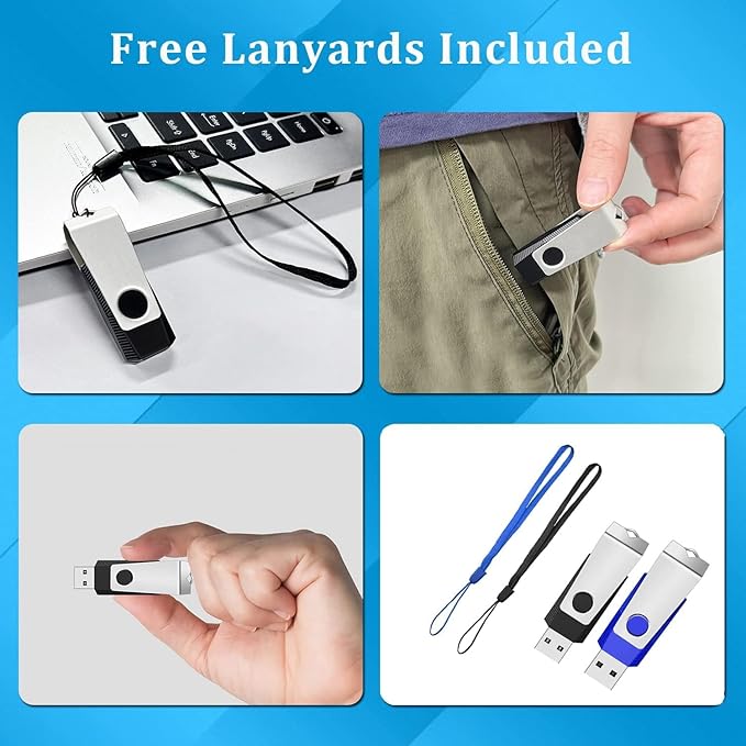 2GB Flash Drive 2 Pack, Wooolken USB 2.0 Thumb Drives Jump Pen Drive Memory Stick with LED Light and Lanyards for Storage and Backup (Black Blue)
