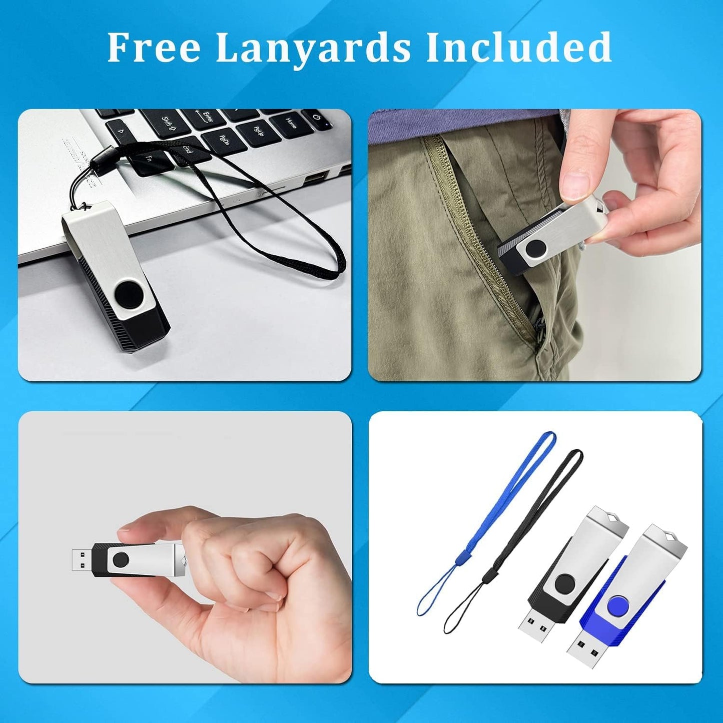2GB Flash Drive 2 Pack, Wooolken USB 2.0 Thumb Drives Jump Pen Drive Memory Stick with LED Light and Lanyards for Storage and Backup (Black Blue)