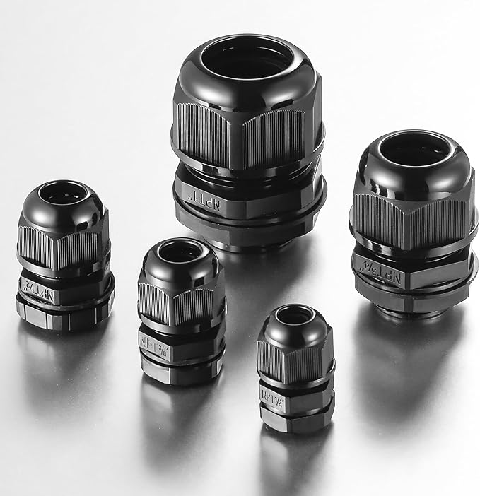 RTHIEAI 25 PCS 1/4"(4-8mm) NPT Nylon Cable Gland Joints with Gaskets, IP68 Adjustable Lock Nut Strain Relief Cord Grip Waterproof Cable Glands - UL Listed and RoHS Compliant
