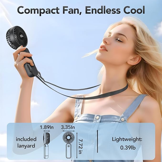 PANERGY Handheld Fan Foldable, 5000mAh Rechargeable Hand Fans with Powerful Cooling, 4 Speeds, LED Display, Portable Fan for Travel,Concerts,Makeup,Lash,Outdoor Events,Gifts Women
