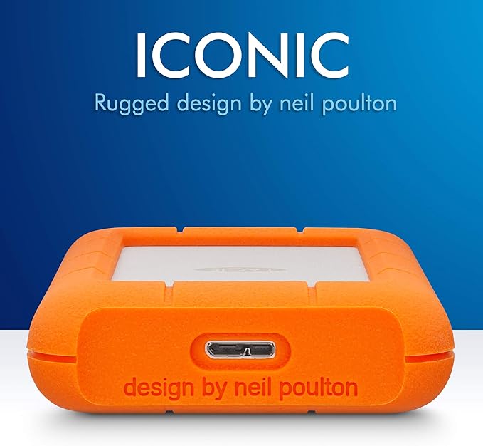 LaCie Rugged Mini Portable External Hard Drive, 4TB, 2.5", for PC, Mac, iPad, and iPhone, with Data Rescue Service