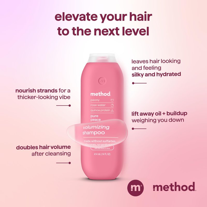 Method Pure Peace Volumizing Shampoo - For Thicker, Fuller and Visibly Hydrated Hair - Sulfate Free and Safe for Color-Treated Hair - 14 oz